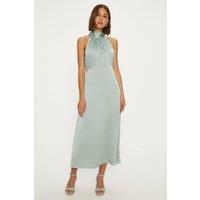 Oasis Women's Satin Halter Neck Midi Bridesmaid Dress in Sage | Size: 14