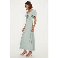 Oasis Women's Satin Twist Front Angel Sleeve Midi Bridesmaid Dress in Sage | Size: 12