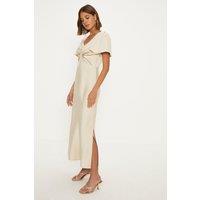 Oasis Women's Satin Twist Front Angel Sleeve Midi Bridesmaid Dress in Champagne | Size: 12