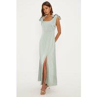 Oasis Women's Petite Satin Tie Shoulder Midi Bridesmaid Dress in Sage | Size: 12