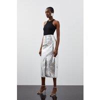 Metallic Faux Leather Midi Skirt