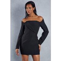 MissPap Women's Structured Off-Shoulder Mini Dress in Black | Size: 8