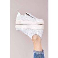 Moshulu Women's 'Dawlish' Flatform Zip Trainers in White | Size: 5