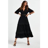 FS Collection Women's V Neck Lace Detail Maxi Dress In Black | Size: XS