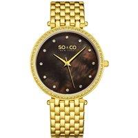 SO&CO Women's Lenox 5334 Quartz Watch with Crystal Studded Bezel, MOP Dial, Dauphine Hands, Crystal Markers, & Stainless Steel Bracelet in Gold