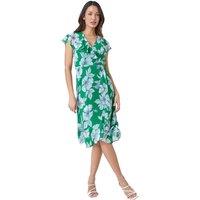 Roman Women's Floral Print Chiffon Frill Wrap Midi Dress in Green | Size: 12