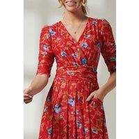 Jolie Moi Women's Gavina Ruched Sleeve Mesh Maxi Dress in Red | Size: 8