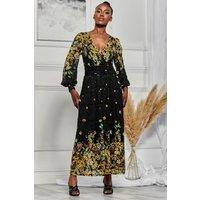 Jolie Moi Women's Amica Symmetrical Print Lace Maxi Dress in Black | Size: 8