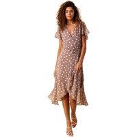Spot Print Frilled Hem Wrap Dress