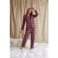 Pretty You London Women's Plaid Pyjama Set in Wine | Size: 14-16