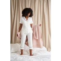 Pretty You London Women's Luxury Suite Waffle Short Shirt Trouser Set in White | Size: 12-14