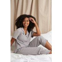 Pretty You London Women's Luxury Suite Waffle Short Shirt Trouser Set in Grey | Size: 10-12