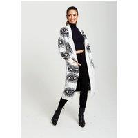 Liquorish Women's Eye Pattern Longline Cardigan In White | Size: Small