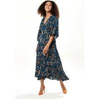 Liquorish Women's Scribble Print Maxi Wrap Dress With Kimono Sleeves In Dark Green | Size: 8