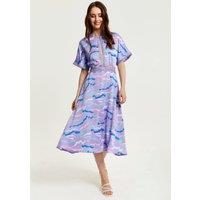 Liquorish Women's Midi Abstract Zebra Print Dress With Mesh Detail In Lilac | Size: 12