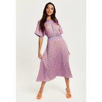 Liquorish Women's Cheetah Print Midi Dress With Mesh Detailing In Lilac & Orange | Size: 10