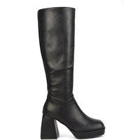 'Wren' Knee High Boots With Platform Chunky Flared Block Heel