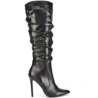XY London Women's 'Milani' Ruched Pointed Toe Stiletto Heel Knee High Boots in Black | Size: 3