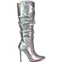 XY London Women's 'Milani' Ruched Pointed Toe Stiletto Heel Knee High Boots in Metallic Silver | Size: 4