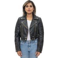 Infinity Leather Women's Brando Cropped Leather Jacket-Longtown in Black | Size: 16