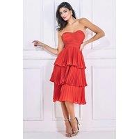 Goddiva Women's Pleated Bandeau Bodice Chiffon Tiered Midi in Burnt Orange | Size: 16