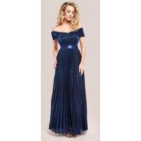 Goddiva Women's Bardot Pleated Skirt Maxi in Navy | Size: 8