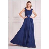 Goddiva Women's Cowl Neck Chiffon Maxi Dress in Navy | Size: 12