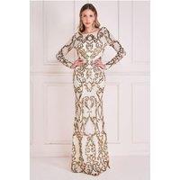 Goddiva Women's Sequin Cowl Back Maxi in Cream | Size: 10