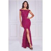Goddiva Women's Lace Scallop Edge Mermaid Maxi Dress in Burgundy | Size: 10