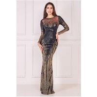 Goddiva Women's Long Sleeve Aztec Sequin Maxi in Gold | Size: 8