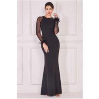 Racer Neck Scuba Crepe Feather Sleeve Maxi