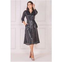 Goddiva Women's Sequin Skater Shirt Dress in Black | Size: 8