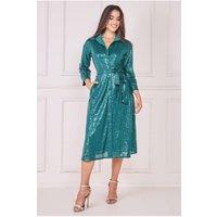 Goddiva Women's Sequin Skater Shirt Dress in Emerald | Size: 8