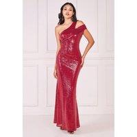 Goddiva Women's One Shoulder Sequin Evening Maxi in Wine | Size: 12