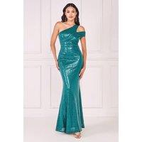 Goddiva Women's One Shoulder Sequin Evening Maxi in Emerald | Size: 18