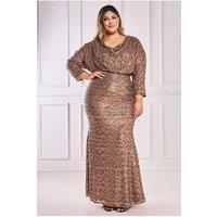 Goddiva Women's Sequin Cowl Maxi Dress in Gold | Size: 22