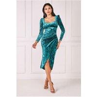 Goddiva Women's Flared Hem Ice Velvet Midi in Emerald | Size: 18