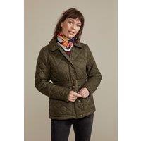 Hinter & Hobart Women's 'Galloway' Quilted Lightweight Insulated Belted Water Resistant Jacket in Khaki | Size: 6