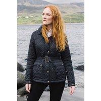 Hinter & Hobart Women's 'Galloway' Quilted Lightweight Insulated Belted Water Resistant Jacket in Black | Size: 6