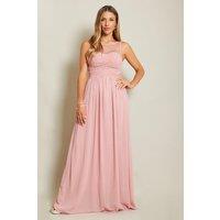 KRISP Women's Gem & Mesh Front Chiffon Maxi Dress in Dark Pink | Size: 10