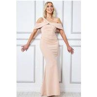 Goddiva Women's One Shoulder Knot Maxi in Beige | Size: 14