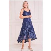 Goddiva Women's High Low Sleeveless Lace Midi in Navy | Size: 12