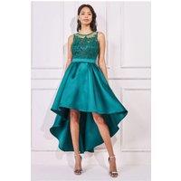 Goddiva Women's Sequin & Satin Dipped Hem Midi Dress in Emerald | Size: 10