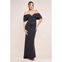 Goddiva Women's Off The Shoulder Draped Sleeve Maxi Dress in Black | Size: 10