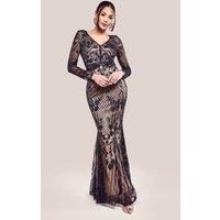 Goddiva Women's Full Sleeve Sequin Evening Dress in Black | Size: 8