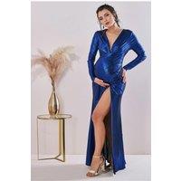 Maternity Plunge Neck Foil Maxi