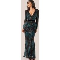 Goddiva Women's Long Sleeve Sequin Evening Maxi Dress in Emerald | Size: 8