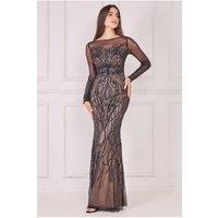 Goddiva Women's Long Sleeve Sequin Flame Maxi Dress in Black | Size: 10