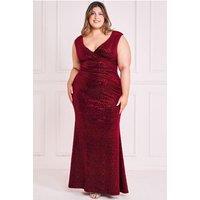 Goddiva Women's Plus Sequin & Velvet Bardot Maxi Dress in Wine | Size: 20