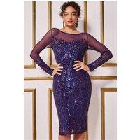 Goddiva Women's Long Sleeve Sequin Flame Midi Dress in Purple | Size: 10